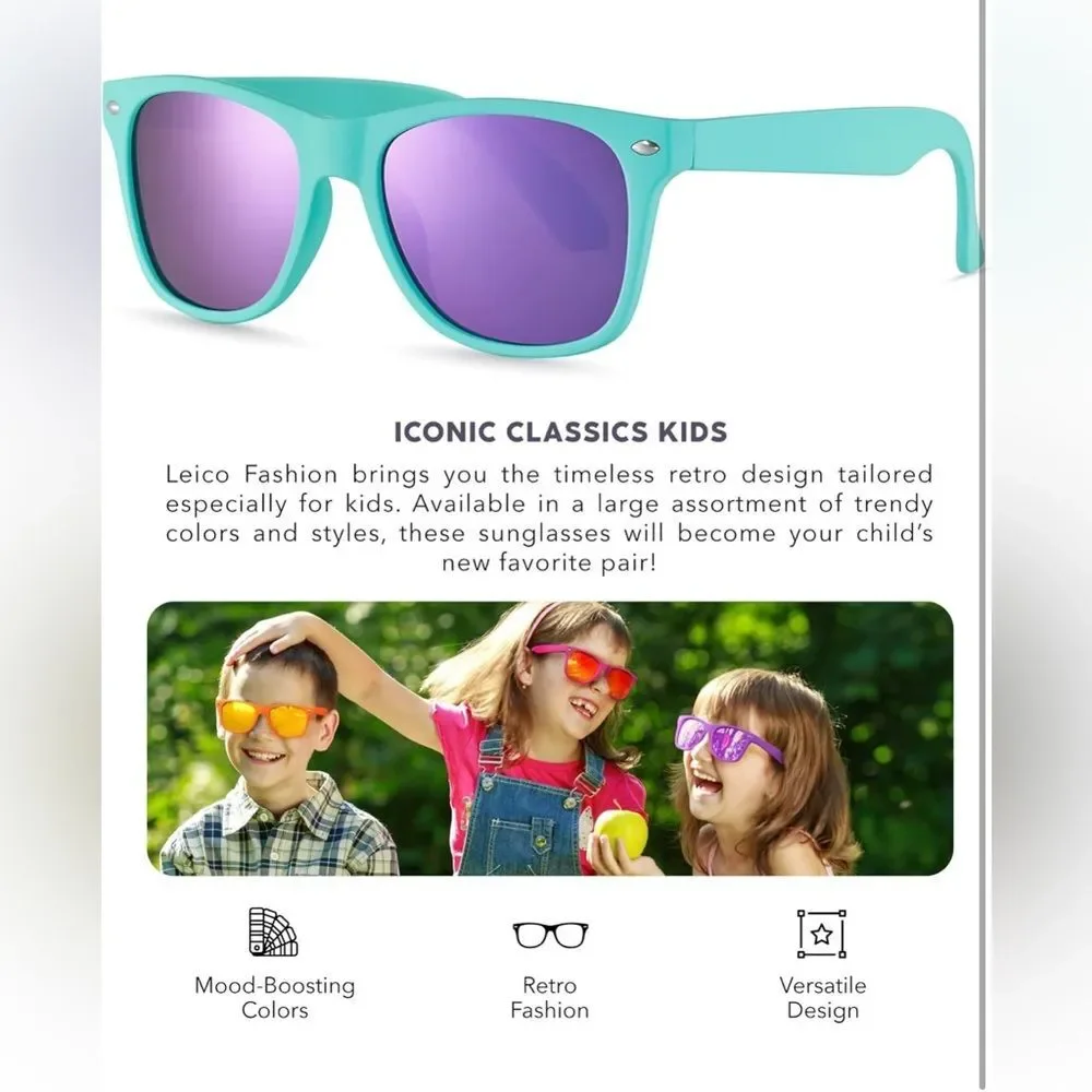Kids Polarized Retro Sunglasses for Age 3-12 Shatterproof UV Protection, NIB